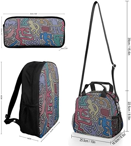 Keith-har-ing Boyama Sırt Çantası 3 Parça Set okul çantası Kalem Çantası Öğle Yemeği Çantası Bookbag Seti-Öğle Yemeği