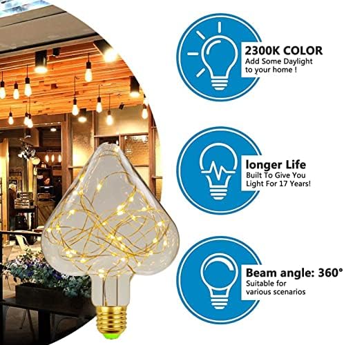 Xianfei 4 paketi Led Peri Ampul, Şekilli Aşk bakır tel lambası Edison Ampul Led Gece lambası, flaş yıldızlı dekoratif