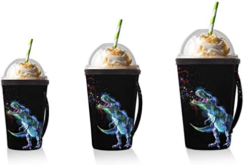 Parlayan Dinozor Gökkuşağı Parti Kullanımlık Buzlu Kahve Fincanları Kollu Kolu ile Neopren Koozies Buz Kahve Fincanı