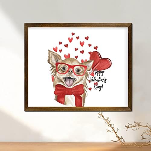 Kırmızı Gözlüklü ve Aşk Kalpli Köpek Çerçeveli Ahşap Tabela Evcil Köpek Sevgililer Günün Kutlu Olsun Çiftlik Evi Rustik