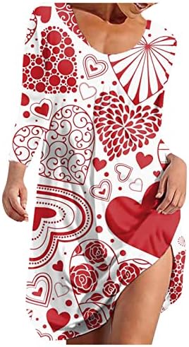 JINLILE kadın Tatil Gömlek Elbiseler Uzun Kollu Yuvarlak Boyun Rahat Kalp Baskı Kısa Elbise Akşam Parti Mini Elbise