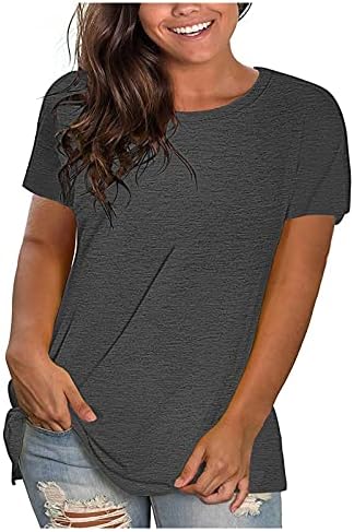Artı Boyutu Gevşek Fit T Gömlek Kadınlar için Yuvarlak Boyun Kısa Kollu Tee Tops Katı Renk Casual Bluzlar Yaz Tops
