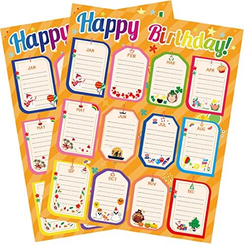Mutlu Yıllar Posteri Sınıf Takvimi için 2 Paket Doğum Günü Tablosu Bülten Tahtası Süslemeleri Hediye Etiketleri Kreş