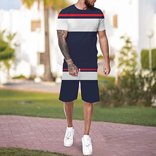 Erkekler 2 Parça Kıyafetler Yaz Kısa Kollu tişört ve Şort Eşofman Setleri Rahat Atletik spor elbise Spor Takım Elbise