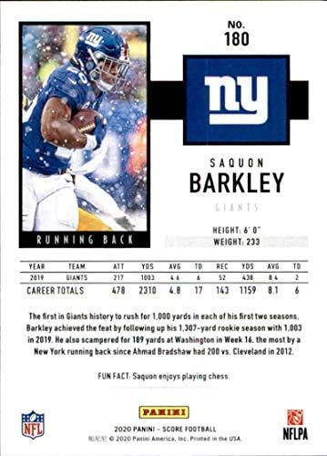 2020 Puanı 180 Saquon Barkley New York Giants NFL Futbol Kartı NM-MT