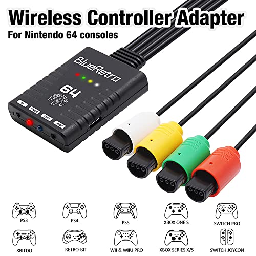 XBERSTAR adaptörü N64 Bluetooth kablosuz oyun kolu dönüştürücü denetleyici adaptörü (Siyah adaptör)