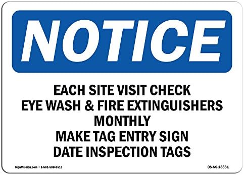 OSHA Bildirim İşareti-Saha Ziyareti Göz Yıkama ve Yangın Söndürücüleri Kontrol Edin / Sert Plastik Tabela / İşinizi,