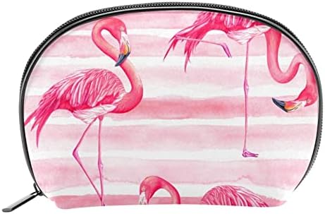 TBOUOBT Makyaj Çantası Seyahat Kozmetik Çantası Kılıfı Çanta Çanta Fermuarlı, Pembe Çizgili Flamingo