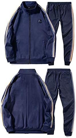 Erkek Sonbahar ve Kış İki Parçalı Set Spor Takım Elbise Eğlence Splice Kazak Pantolon Spor Cep Kobalt Smokin Seti