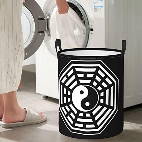 Tai Chi Yin Yang çamaşır Sepeti Dairesel Çamaşır Giysi Çantası Katlanabilir Sepet Yatak Odası Banyo İçin Sepet