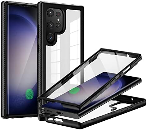 Tseiletc Samsung Galaxy S23 Ultra Kılıf ile uyumlu 6.8 Dahili Ekran Koruyucu ile Parmak İzi Uyumlu Ekstra Ön Çerçeve