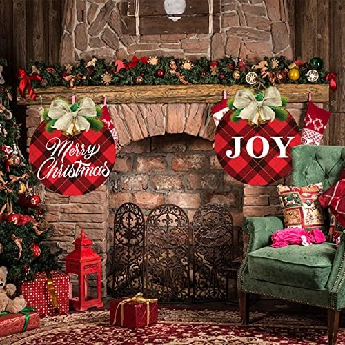 2 ADET Noel Kapı İşareti Süslemeleri - Buffalo Ekose Merry Christmas İşareti ve SEVİNÇ İşareti Rustik Tatil için Noel