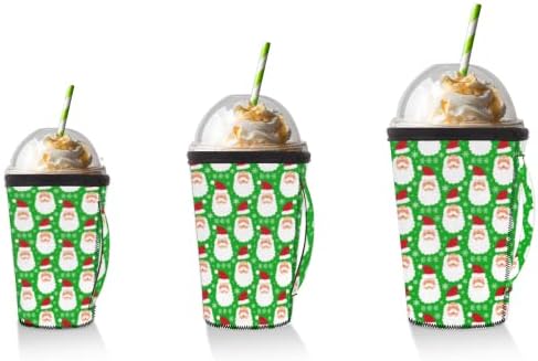 Noel Noel Baba Yeşil Kullanımlık Buzlu Kahve Kollu Kolu Neopren kupa kılıfı Soda, Latte, Çay, İçecekler, Bira (Küçük