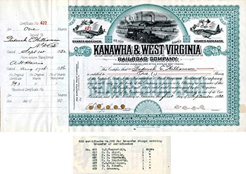 Kanawha ve Batı Virginia Demiryolu A. Ş. Wm'ye transfer edildi. K. Vanderbilt - Stok Sertifikası