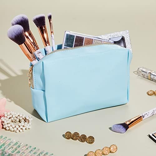 Glamlily 3 Paket Suni Deri Makyaj fermuarlı çanta, Seyahat Kozmetik Torbaları (3 Pastel Renk)