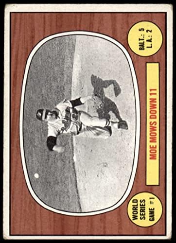 1967 Topps 151 1966 Dünya Serisi-Oyun 1-Moe 11 Moe Drabowsky'yi Biçiyor Baltimore / Los Angeles Orioles / Dodgers