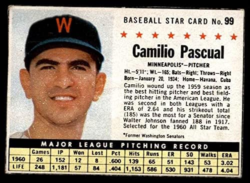 1961 Tahıl Sonrası 99 KUTU Camilo Pascual Minnesota ikizleri (Beyzbol Kartı) (Tahıl Kutusundan El Kesimi - Minneapolis)