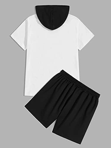 FİOXA İki Parçalı Kıyafetler Erkekler için Sloganı Karikatür Grafik İpli Tee ve Şort (Renk : Siyah/Beyaz, Boyutu:
