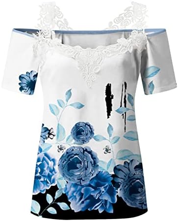 T-Shirt kazak Bayan ilkbahar yaz baskılı dantel rahat kısa kollu V boyun T gömlek üst bluz