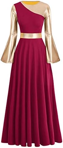 Kadın Metalik Bi Renk Liturjik Övgü Dans Elbise Çan Uzun Kollu Lirik Giyim Kilise Robe Ibadet Kostüm