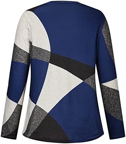 Renk Bloğu Tunik Üstleri Kadınlar için Uzun Kollu Crewneck T Shirt Estetik Şık Bluzlar Tees Casual Colorblock Tshirt