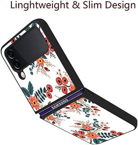 Samsung Galaxy Z Flip 4 için LSL 5G Durumda Turuncu Çiçek Çiçek Desen Tasarım Yumuşak TPU Tampon Darbeye Dayanıklı
