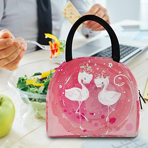 ALAZA Sevimli Flamingo Öğle Yemeği Çantası Tote Yalıtımlı Soğutucu Çanta Kullanımlık Öğle yemeği kutu konteyner Taşınabilir