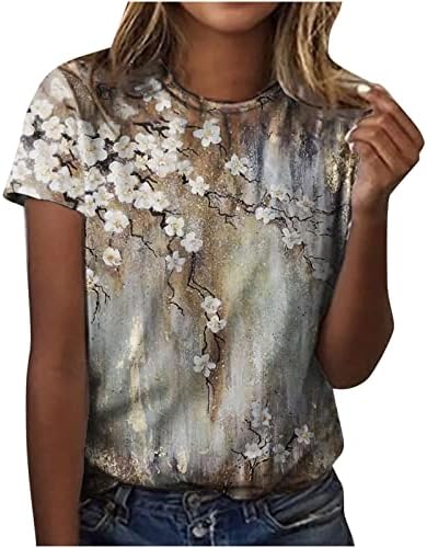 Kadın Casual Çiçek Üstleri Crewneck yazlık gömlek Kısa Kollu T Gömlek Zarif Sevimli Tees Egzersiz Moda Tunik Bluzlar