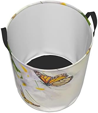 Mor Sarı Çiçek Kelebekler Baskı Büyük çamaşır kollu sepet Katlanabilir Su Geçirmez çamaşır sepeti Yatak Odası, Banyo