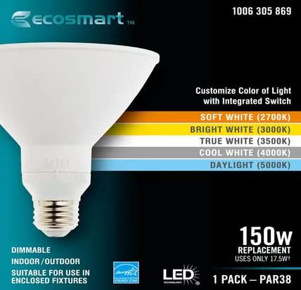 Yeni EcoSmart 150 W Eşdeğer 2700 K, 3000 K, 3500 K, 4000 K, 5000 K Seçilebilir PAR 38 kısılabilir LED projektör Ampul