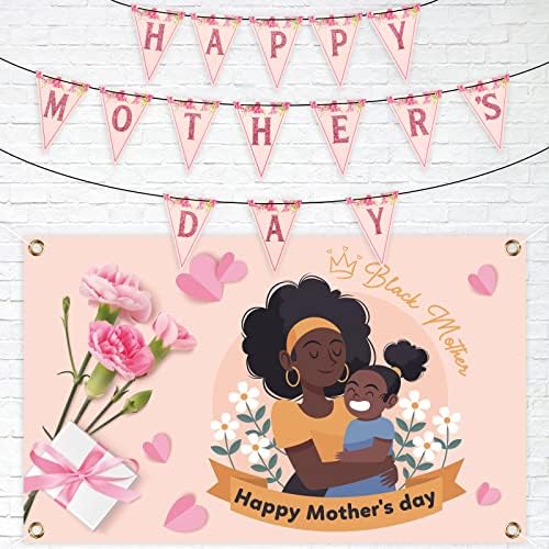 37YIMU 71x45in Mutlu anneler Günü Arka Planında ve Afiş Parti Dekorasyon Afro-Amerikan Çiçek Fotoğraf Arka Plan Pembe