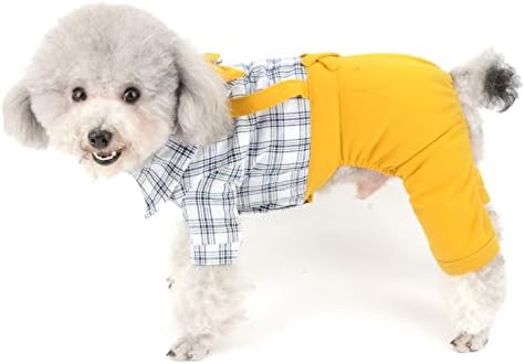 SMALLLEE_LUCKY_STORE Küçük Köpekler için Pet Kostüm Giysileri Erkek Papyon İngiliz Ekose Gömlek Kıyafetler işçi tulumu