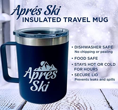 Kayakçılar için Apres Kayak Seyahat Kupası - Sızdırmaz Yalıtımlı Kahve kulplu ve Kapaklı kupa-Kayakçılar için Hediye