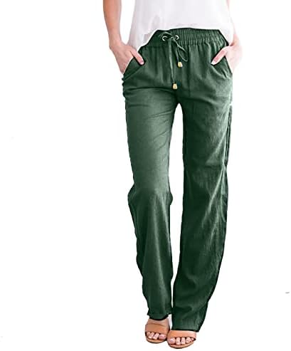 Keten Pantolon Kadınlar için 2023 Yaz Rahat Elastik Bel Pantolon kadın Pamuk Keten Pantolon Geniş Bacak Yoga Pantolon