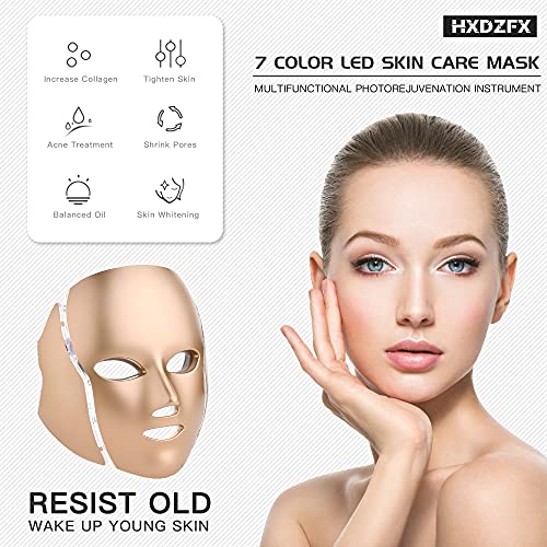 HXDZFX 7 LED cilt bakımı yüz maskesi ve optik kozmetik maske ve taşınabilir boyun cilt gençleştirme ışık tedavisi