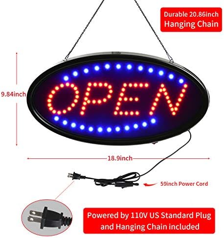 Açık LED işareti, LED iş açık işareti dahil iş saatleri işareti reklam panosu elektrikli ekran işareti,19x10 inç iki