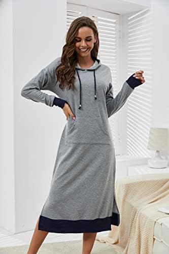 Venforze Kadın Uzun Kollu Renkli Blok Kapüşonlu Sweatshirt Elbise Cepli