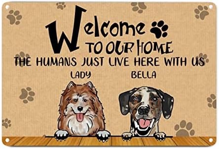 Alioyoit Komik Köpek Metal İşareti Plak Özel Köpekler Adı Evimize hoş geldiniz İnsanlar Burada bizimle Köpek hoş geldin