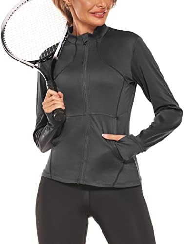 COOrun kadın koşu Ceketleri Slim Fit egzersiz ceketi Zip Up koşu eşofman üstü Başparmak Delikleri ile