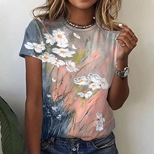 Brunch Tee Genç Kızlar 2023 Kısa Kollu Ekip Boyun Tekne Boyun Pamuk Grafik Baskı Çiçek Bluz Gömlek Kadınlar için CZ