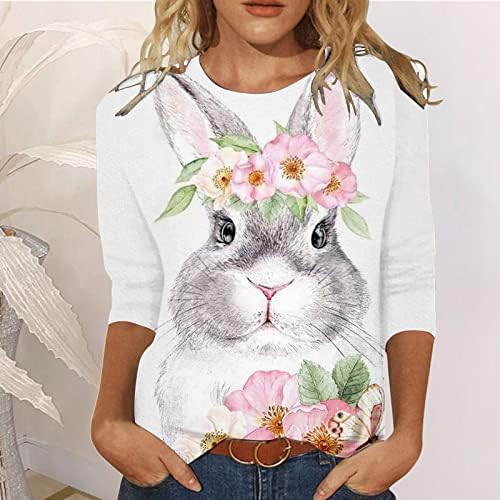 Paskalya Gömlek Kadınlar için 3/4 Kollu Üstleri Şık Rahat Sevimli Baskılı 2023 Gömlek Moda Gömlek Kadınlar için Uzun