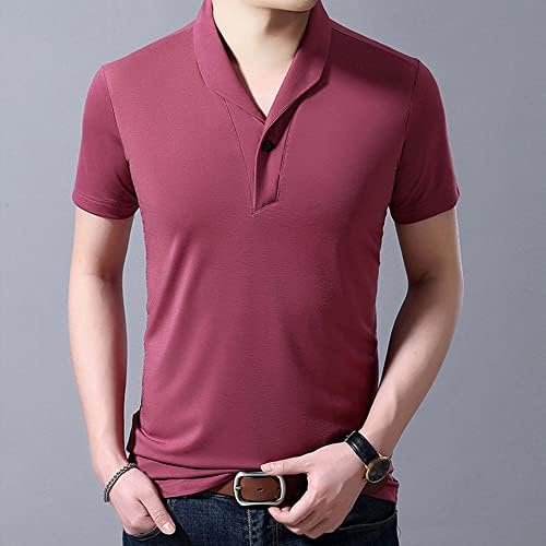 Erkek V Boyun Yenilik Tasarlanmış T-Shirt Buz İpek Yaka Yaka Slim Fit Tee Casual Gevşek Düz Renk Kısa Kollu