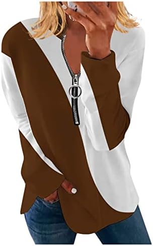 NOKMOPO T Shirt Kadınlar için Moda Rahat Yuvarlak Boyun Hoodie Düzensiz Çizgili Geometrik Baskılı Uzun Kollu Bluz