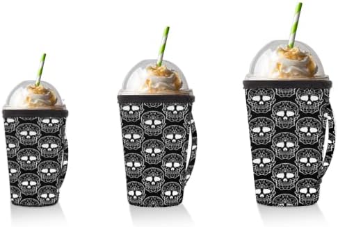 Ölü Şeker Kafatası 02 Kullanımlık Buzlu Kahve Kollu Kolu Neopren kupa kılıfı Soda, Latte, Çay, İçecekler, Bira (Orta