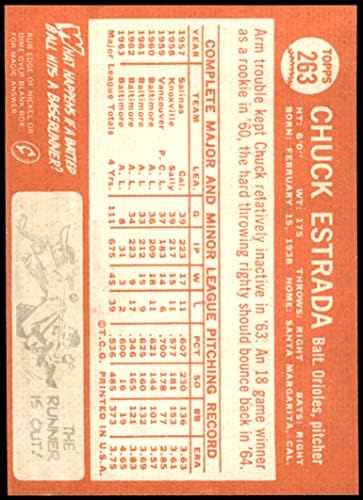 1964 Topps 263 Chuck Estrada Baltimore Orioles (Beyzbol Kartı) ESKİ / MT Orioles