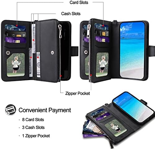 JZASES iPhone için kılıf 11, 2 in 1 Manyetik Ayrılabilir Cüzdan Kılıf, PU deri telefon kılıfı Kapak için kart tutucu