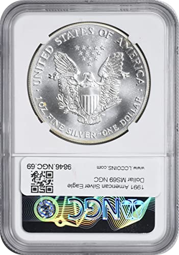 1991 P $1 Amerikan Gümüş Kartal Doları NGC MS69