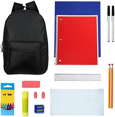 18 Parça Öğrenci Tedarik Kitleri ile Siyah Renkte 19 inç Toplu Sırt Çantaları-Toptan 12 Değer Paketi Paketi 10065-BLK+SS-16-12