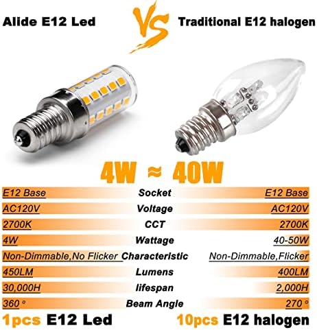 ALİDE E12 40 Watt Eşdeğer LED Ampuller, 2700 K sıcak Beyaz, E12 T6 C7 4 W LED Mumluk Ampul Tavan fanı ışık Avize sarkıt