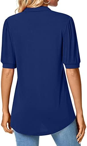 Kadın Casual Gömlek Bayan Yaz Puf Kısa Kollu Üstleri Şık Rahat V Boyun T Shirt Sevimli Bluz İş için